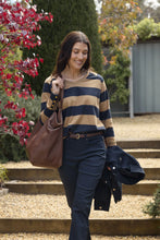 Load image into Gallery viewer, GC Travel V Neck Cotton Jersey Tee - Iced Coffee/Navy