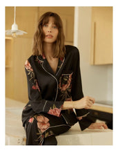Load image into Gallery viewer, Ruby Floral Satin Pyjama Set - Black