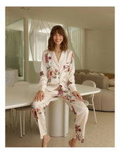Load image into Gallery viewer, Ruby Floral Satin Pyjama Set in Ivory