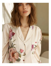 Load image into Gallery viewer, Ruby Floral Satin Pyjama Set in Ivory