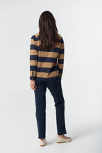 Load image into Gallery viewer, GC Travel V Neck Cotton Jersey Tee - Iced Coffee/Navy