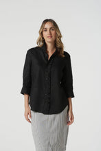 Load image into Gallery viewer, Island Linen 3/4 Sleeve Frill Shirt - Jet Black