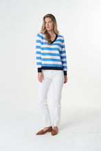 Load image into Gallery viewer, V Neck knit Jumper - Azure Blue/White/Navy
