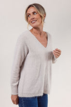 Load image into Gallery viewer, V Neck Angora Dolman Sweater - Silver