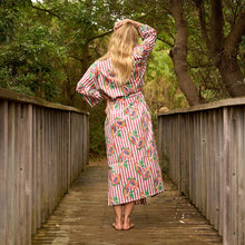 Load image into Gallery viewer, Papaya Pink Stripe Cotton Kimono Robe