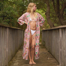 Load image into Gallery viewer, Papaya Pink Stripe Cotton Kimono Robe