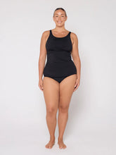 Load image into Gallery viewer, Chlorine Resistant Black High Neck Twist Front Tankini Top