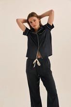 Load image into Gallery viewer, Floriana Navy Satin Pyjama