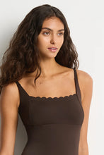 Load image into Gallery viewer, Scallop Square Neck Bralette One Piece Espresso