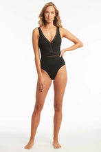 Load image into Gallery viewer, Eco Essentials Spliced Waisted One Piece / Black