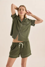 Load image into Gallery viewer, Sonia Olive Satin Short PJ Set
