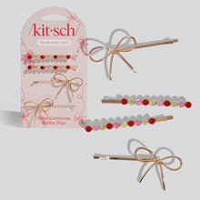 Load image into Gallery viewer, Holiday Gemstone and Bow Bobby Pins 4pc Set