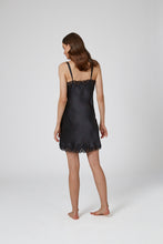 Load image into Gallery viewer, Ginia Silk Chemise with Pintucks & Lace / Black