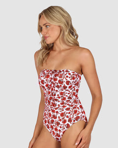 Flamenco Bandeau One Piece Swimsuit white Print