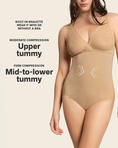 Sheer Instinct Sheer Stripe Detail Sculpting Bodysuit Golden Beige
