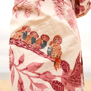 Handmade Kimono Cotton Kimono Bathrobe Kaftan - Pink Owl