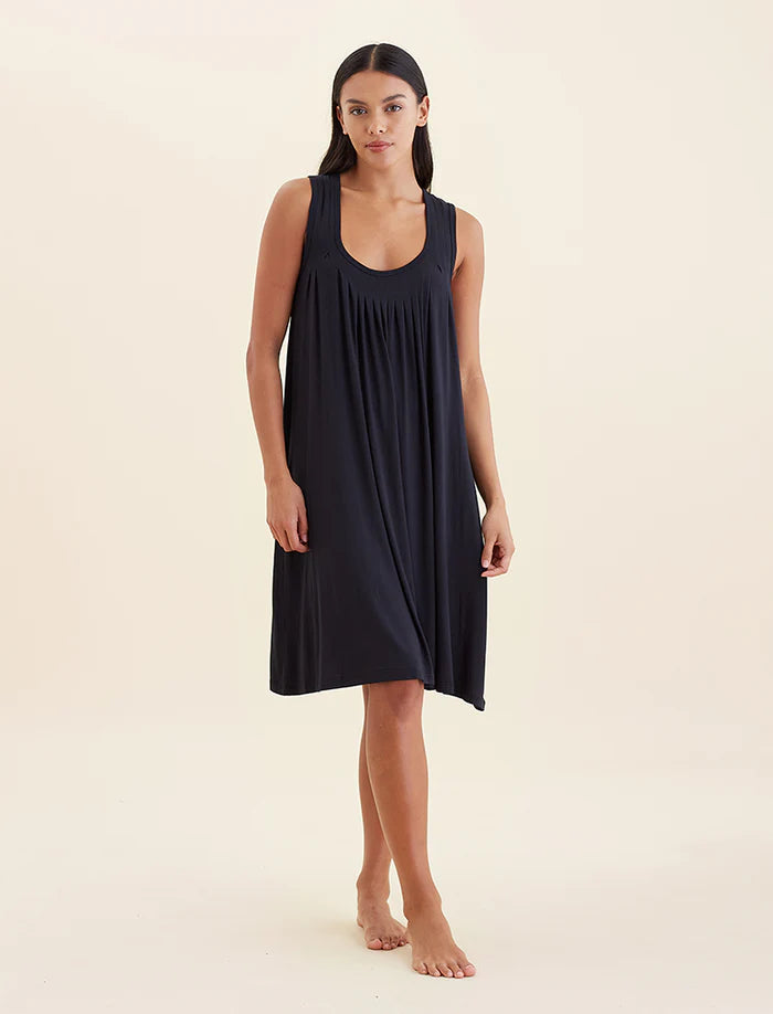 Kate Modal Soft Pleat Front Nightie / Black