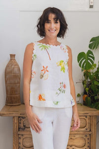 100% Linen Scallop Tank - Paradise