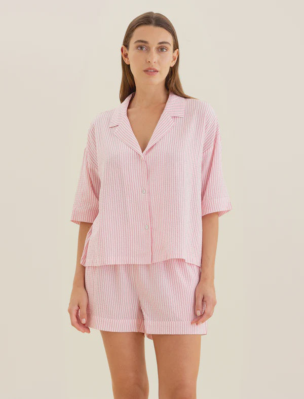 Sabine Seersucker Stripe Boxer PJ Set & Bow Scrunchie