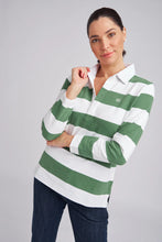 Load image into Gallery viewer, Stripe Collared Rugby Green/White
