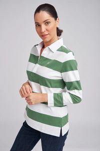 Stripe Collared Rugby Green/White