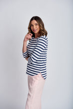 Load image into Gallery viewer, Cotton 3/4 Sleeve Stripe Tee Navy/White
