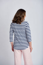 Load image into Gallery viewer, Cotton 3/4 Sleeve Stripe Tee Navy/White
