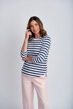 Load image into Gallery viewer, Cotton 3/4 Sleeve Stripe Tee Navy/White
