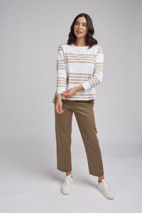 Boxy Stripe Tee With Long Back White/Hummus