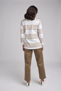 Boxy Stripe Tee With Long Back White/Hummus