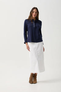 Frill Collar Long Sleeve Tee Parisian Night