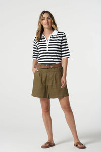 Trail Cotton Half Sleeve Polo - Navy/White