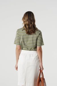 Zip Cotton Polo - Sage/White