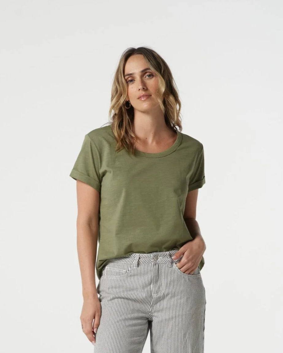 Everyday Cotton Roll Cuff Tee - Sage Green