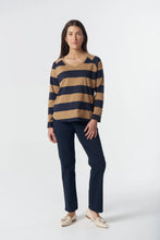 Load image into Gallery viewer, GC Travel V Neck Cotton Jersey Tee - Iced Coffee/Navy
