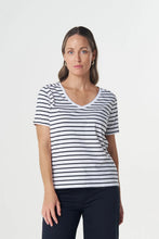 Load image into Gallery viewer, Heat V Neck Tee - White/Dark Navy
