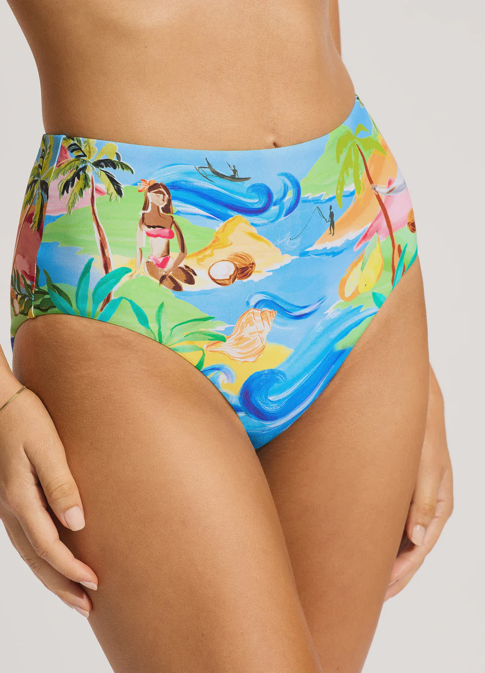 South Pacific High Waisted Bikini Bottom - Turquoise