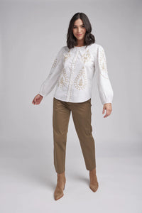 Goondiwinidi Embroidered Button Through Top White/Latte