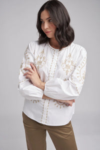 Goondiwinidi Embroidered Button Through Top White/Latte