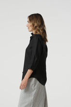 Load image into Gallery viewer, Island Linen 3/4 Sleeve Frill Shirt - Jet Black
