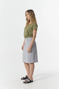 5 Pocket Knee Length Skirt - Navy/White