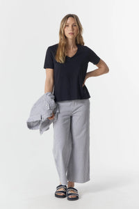 5 Pocket Crop Wide Leg Jean - Navy/White