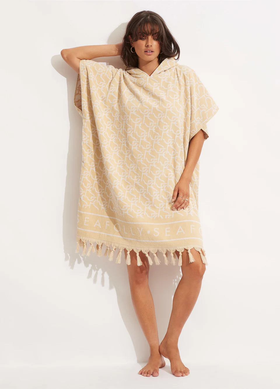 SF Monogram Towel Poncho - Natural