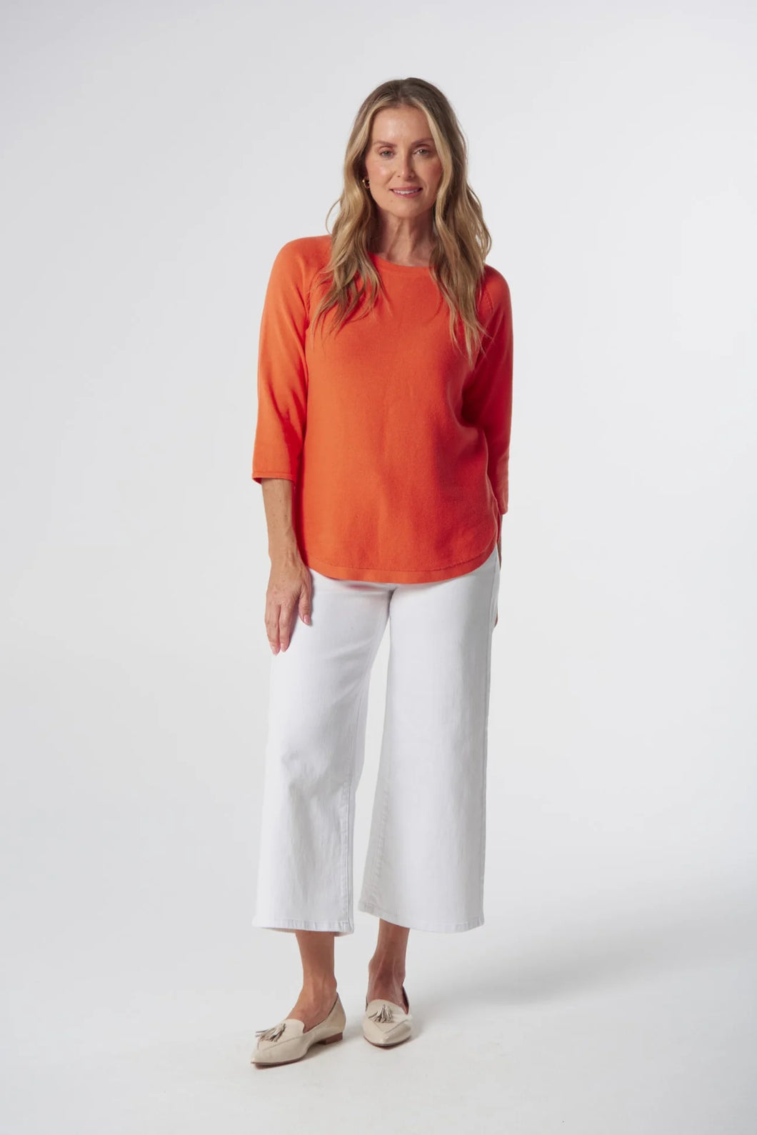 Sorbet Cotton 3/4 Sleeve Raglan Knit / Orange