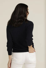 Load image into Gallery viewer, Cotton 3/4 Sleeve Cable Collared Knit Navy
