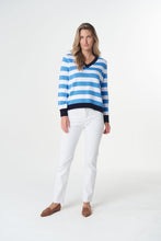 Load image into Gallery viewer, V Neck knit Jumper - Azure Blue/White/Navy
