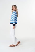 Load image into Gallery viewer, V Neck knit Jumper - Azure Blue/White/Navy
