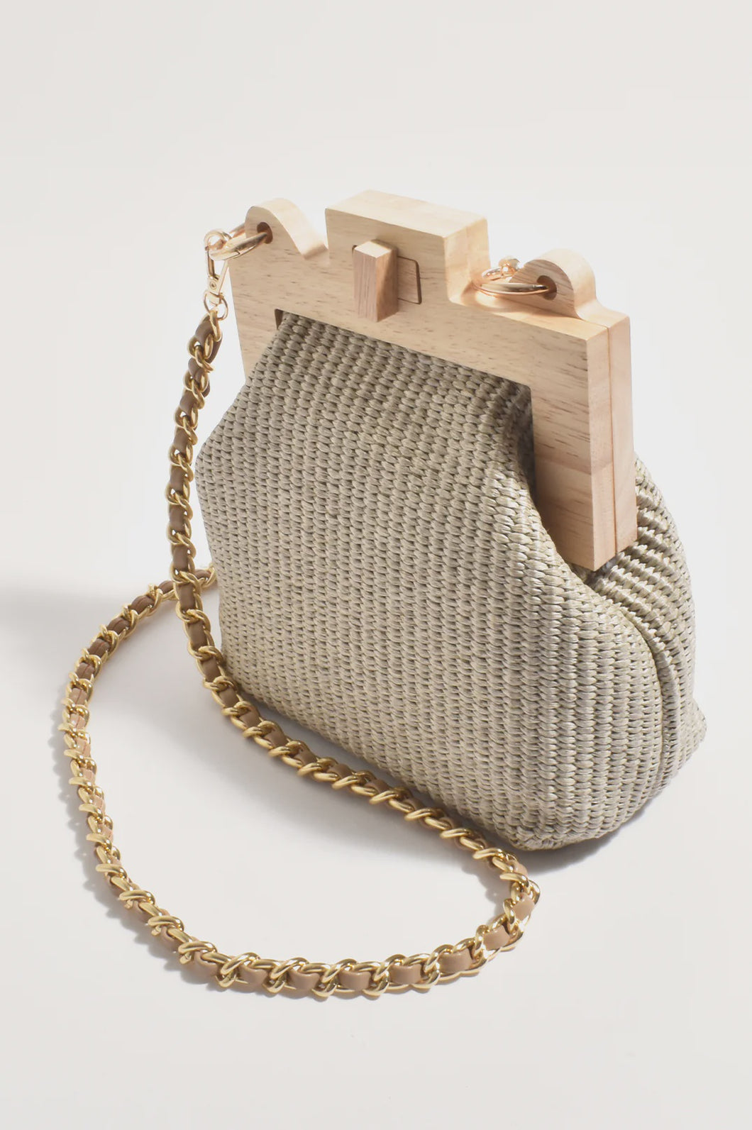 Abby Timber Frame Woven Mini Bag (Natural)