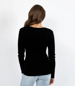 Pure Merino Wool Rib Long Sleeve Top / Black