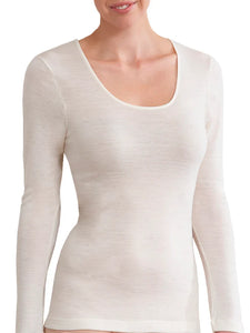 Pure Merino Wool Rib Long Sleeve Top / Ivory